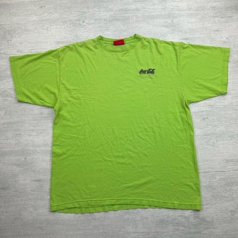 Vintage Coca Cola Shirt Adult XL Lime Green Coke Drinking Soda Pop Embroidered